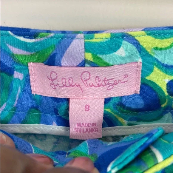 Lily Pulitzer Sz 8 Vibrant Blue and Green Kelly Ankle Lagoon Pants Cotton Blend - Picture 2 of 6